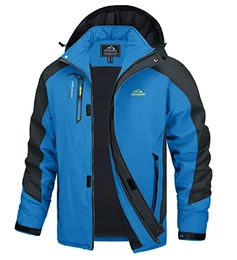Herren Leichte Softshell Jacke Wasserdichte Winter Jacke Herbstjacke Angeljacke mit Abnehmbarer Kapuze (M, Blau)