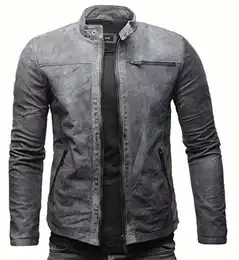 Epic Herren Lederjacke Cleane Basic Leder Jacke in vielen Varianten und Farben (M, Elephant Vintage Grey (Nubukleder))
