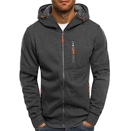 Herren-Kapuzenpullover, Sweatshirt, Jacken, langärmelig, mit Reißverschluss, dunkelgrau, M