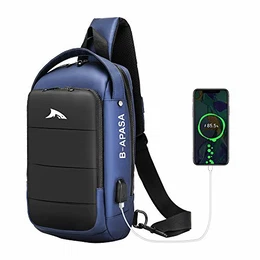 Brusttasche Sling Bag Umhängetaschen Sling Rucksack Crossbody Bag Backpack Schultertasche Herren für Hiking Sports Backpack Casual Daypack mit USB Ladeanschluss (Blue)