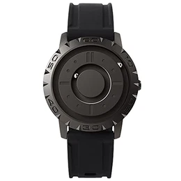 Uhren Herren Herrenuhr Magnet Uhr kein Glas Kugellager Quarz Armbanduhr für Männer mit Silikon Armband Schwarz-40mm