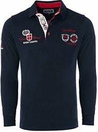 Langarm Poloshirt für Herren M, Blau 100% Baumwolle • Herren Langarmshirt mit Stickerei • Angenehmes Regular Fit Longsleeve 3433 Navy M
