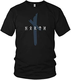 North - Original North Runen Logo - Nordmann Wikinger T-Shirt Herren Valhalla Shirt Viking Runen Walhalla Shirt Odin - Geschenke für Männer, Größe:M, Farbe:Schwarz/Navy