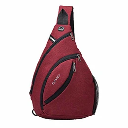 Sling Rucksack Männer Frauen, Große Kapazität, Nachtreflektor, Kopfhörerloch Design, Mehrzweck Crossbody Schulterrucksack, Diebstahlsicherer, Campus Rucksack für Radfahren im Freien (Rot)