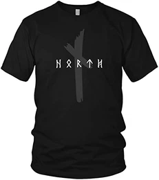 North - Original North Runen Logo - Nordmann Wikinger T-Shirt Herren Valhalla Shirt Viking Runen Walhalla Shirt Odin - Geschenke für Männer, Größe:M, Farbe:Schwarz/Grau