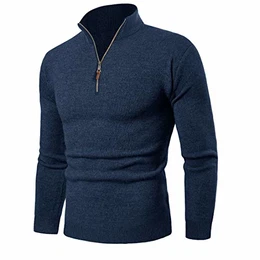 Pullover Herren Stehkragen 1/4 Zip Sweater Stretch Winterpulli Sweatshirt Lässig Arbeitspullover Robust Winter Oberteil Business Longsleeve Männer Denimblau M