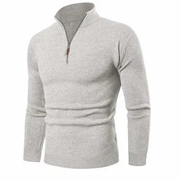 KEFITEVD Troyer Herren Warm Herrenpullover Winter Strickpullover Quarter Zip Atmungsaktiv Work Pullover Jagdpullover Strick Pullis Männer Angeln Golf Sweatshirt Hellgrau M