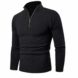 Troyer Pullover Herren Strickpullover Winterpulli Warm Stretch Pullover Half Zip Outdoor Arbeitspullover Jagdkleidung Herbstpullover Männer Schwarz M
