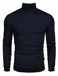 Rollkragen Pullover Herren Freizeit Feinstrick Sweater Slim Fit Langarm Pulli Marine Blau M