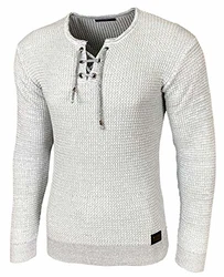 Baxboy Herren Pullover Slim Fit Rundhals Strick-Pullover Rundkragen Moderner Longsleeve (BB-52132) Weiß