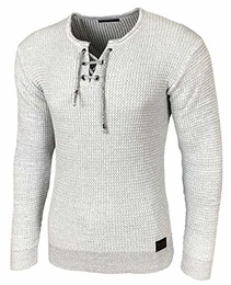 Baxboy Herren Pullover Slim Fit Rundhals Strick-Pullover Rundkragen Moderner Longsleeve in Feinstrick BB-52132, Farbe:Weiß, Größe:M