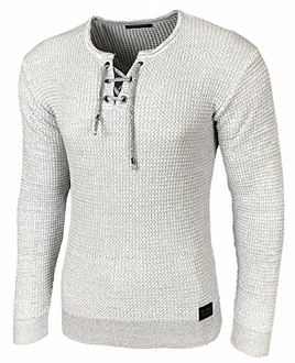 Baxboy Herren Pullover Slim Fit Rundhals Strick-Pullover Rundkragen Moderner Longsleeve (BB-52132) Weiß