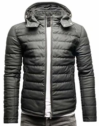 Venice Herren Eco-Lederjacke Vegane Basic Steppjacke Jacke mit Kapuze (L, Matt Schwarz (Ecoleder))