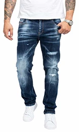 Herren Jeans Regular Fit Stretch Jeans Männerhose Herrenjeans Denim Hosen Herrenhose Straight Cut Stonewashed RC-3104 Blau W30 L32