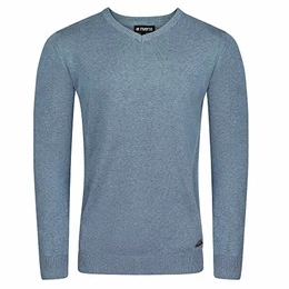 Herren Pullover RIVEmil V-Neck Basic Strickpullover Organic Cotton Bio 100% Baumwolle Feinstrick Pulli Sweater Langarm Einfarbig Blau M, Größe:M, Farbe:Blue (19000)