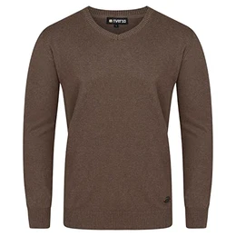 Herren Pullover RIVEmil V-Neck Basic Strickpullover Organic Cotton Bio 100% Baumwolle Feinstrick Pulli Sweater Langarm Einfarbig Braun S, Größe:S, Farbe:Brown (21000)