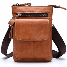 Hüfttaschen Herren Umhängetasche Gürteltasche Bauchtasche, mit Aluminiumkarabiner Multifunktional Outdoorsport Messenger Tasche Wasserdicht Leder DE952 Orange