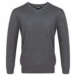 Herren Pullover RIVEmil V-Neck Basic Strickpullover Organic Cotton Bio 100% Baumwolle Feinstrick Pulli Sweater Langarm Einfarbig Grau M, Größe:M, Farbe:Dark Grey (23400)