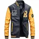 Uni-Wert Herren Bomberjacke Pu Leder Fliegerjacke Stehkragen Collegejacke Reißverschluss Übergangsjacke Casual Baseball Jacken Mantel