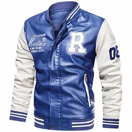 Herren Bomberjacke Pu Leder Fliegerjacke Stehkragen Collegejacke Reißverschluss Übergangsjacke Casual Baseball Jacken Mantel