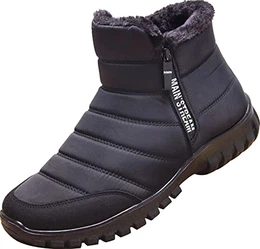 Winterschuhe Herren Winterstiefel Wasserdicht Schneestiefel Gefüttert Warm Winter Schuhe Stiefel Männer Reißverschluss Schwarz Größe 43