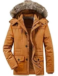 FTCayanz Herren Warme Winterjacke Parka Lang Wintermantel Mit Kunstfell Kapuze Outdoor Gefütterte Steppjacke Orange