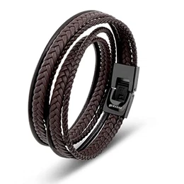 Herren Armband Leder 40cm Braun Männer-Armband Leder-Armreif Herren-Lederband Herrenarmreif Armschmuck Leder-Schmuck Herrenschmuck Armkette Flecht-Armband Leder-Wickelarmband Leder-Kette Men
