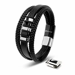 Herren Armband 20cm Silber Männer-Armband Leder-Armreif Herren-Lederband Herrenarmreif Armschmuck Leder-Schmuck Herrenschmuck Armkette Flecht-Armband Leder-Wickelarmband Armbändchen Bracelet