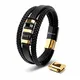 SERASAR Armband Herren 20cm Schwarz Gold Männer-Armband Leder-Armreif Herrenarmreif Armschmuck Leder-Schmuck Herren-Schmuck Armkette Flecht-Armband Leder-Wickelarmband Armbändchen Men Leather Bracelet