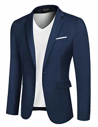 Herren Casual Sport Mantel Slim Fit Blazer Ein-Knopf Business Anzug Jacken, 1 - Königsblau, M
