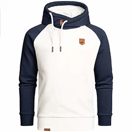 Herren Basic Kapuzenpullover Sweatjacke Pullover Hoodie Sweatshirt 4053 Weiß/Navyblau M