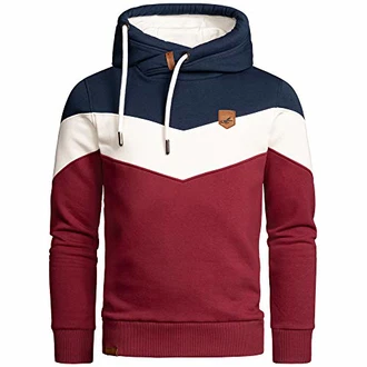 Amaci&Sons Herren Basic Kapuzenpullover Sweatjacke Pullover Hoodie Sweatshirt(4052) Navyblau/Weiß/Bordeaux