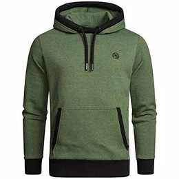 Herren Basic Kapuzenpullover Sweatjacke Pullover Hoodie Sweatshirt 4051 Grün/Schwarz M