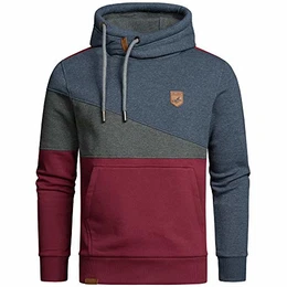 Herren Basic Kapuzenpullover Sweatjacke Pullover Hoodie Sweatshirt 4060 Blau/Anthrazit/Bordeaux M