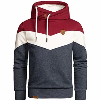 Amaci&Sons Herren Basic Kapuzenpullover Sweatjacke Pullover Hoodie Sweatshirt(4052) Bordeaux/Weiß/Blau