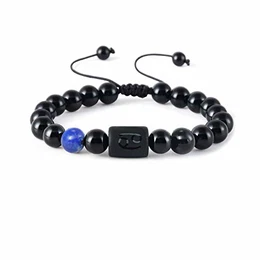 Zodiac Constellation Perlen Armband für Männer Frauen 8mm natürliche Schwarze Onyx Stein Horoskop Armband Geschenke(Krebs)