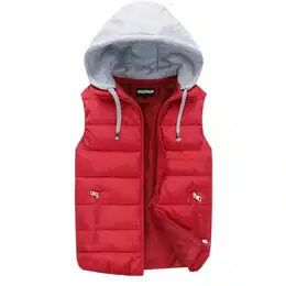 Herren Steppweste mit Kapuze Leicht Winterweste Outdoor Dicke Freizeit Gilet Ärmellos Jacke Sport Weste, Rot, XL