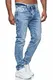 Baxboy Herren Jeanshose Dicke Naht Straight Fit Denim Neon Naht Stone Washed Stretch Jeans Hose, Farbe:9574 Hellblau, Hosengröße:W32/L32
