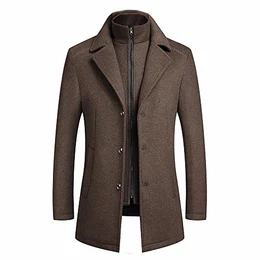 Men''''s Wool Coat 2 in 1 Business Regular Wool Coat with Removable Vest Midi Length Duffle Coat Raincoat