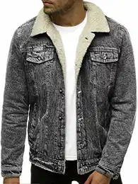 Herren Jeansjacke Jacke Jeans Winterjacke Gefüttert Übergangsjacke Herbstjacke Vintage Herrenjacke Winter Übergangs Denim Bikerjacke Sherpa Jacket Übergangs 777/1298K SCHWARZ M