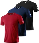 3er Pack Herren Sport T-Shirts Funktionsshirt Laufshirt Kurzarm Schnelltrocknend Atmungsaktiv Fitness Trainingsshirt (3P) Schwarz/Marineblau/Rot (3P01-M)