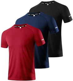 Herren 3er Pack Sport Tshirts Kurzarm Funktionsshirt Laufshirt Mesh Schnelltrocknend Atmungsaktiv Sport T-Shirts Sommer Fitness Trainingsshirt Running Shirts für Männer Black/Navy/Red-3P01-M