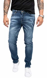 Indumentum Jeans Herren Slim Fit Hose Stretch Männer Jeans Hosen Herrenjeans Denim Herrenhose Mens Pant Stretchjeans Laser-Effekt Blau IS-300 W32 L32