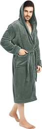 Luxus-Herren-Morgenmantel Superweicher Fleece-Herren-Bademantel Kuscheliger Kapuzenplüsch Loungewear und Nachtwäsche (Stahlgrau, Medium)