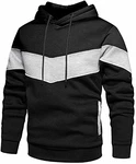 Rave on Friday Unisex Hoodie Patchwork Fleece Pullover Langarm Farbblock Sweatshirt Atmungsaktive Sport Outwear Casual Tops mit Kanga Tasche und Kordelzug Schwarz