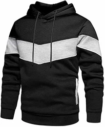 Rave on Friday Unisex Hoodie Schwarz Patchwork Fleece Pullover Langarm Farbblock Sweatshirt Atmungsaktive Sport Outwear Hoody Casual Tops mit Kanga Tasche und Kordelzug für Herren Damen M