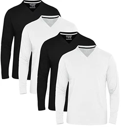 ® Tech 4 6 Pack einfarbige langärmlige Kurzarm Top V-Ausschnitt Herren T-Shirts (Medium, 4 Packung - SCHWARZ & Weiss)