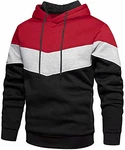 Rave on Friday Unisex Hoodie Patchwork Fleece Pullover Langarm Farbblock Sweatshirt Atmungsaktive Sport Outwear Casual Tops mit Kanga Tasche und Kordelzug Rot