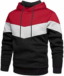 Rave on Friday Unisex Hoodie Rot Patchwork Fleece Pullover Langarm Farbblock Sweatshirt Atmungsaktive Sport Outwear Hoody Casual Tops mit Kanga Tasche und Kordelzug für Herren Damen M