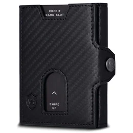 Slim Wallet mit RFID Schutz - Geldbörse Herren klein - Mini Geldbeutel Damen Portmonee - Kartenetui Echtleder Karten Portemonnaie - Kreditkartenetui Carbon-Schwarz